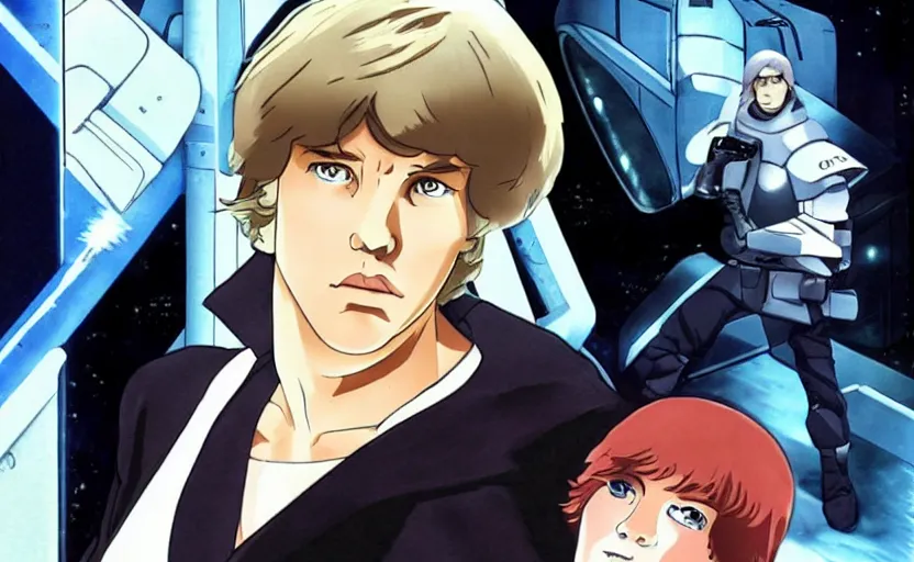 Prompt: luke skywalker in ghost in the shell adult anime style