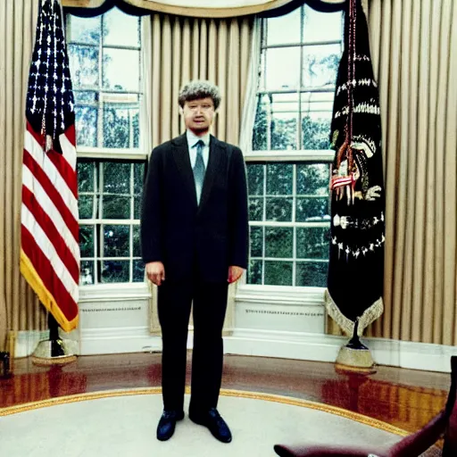 Image similar to a photograph of President ted kaczynski wearing a suit in the oval office