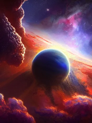 Image similar to the planet earth in the middle of a nebula. intricate, elegant, highly detailed, digital painting, artstation, concept art, sharp focus, illustration, by justin gerard and artgerm, 8 k