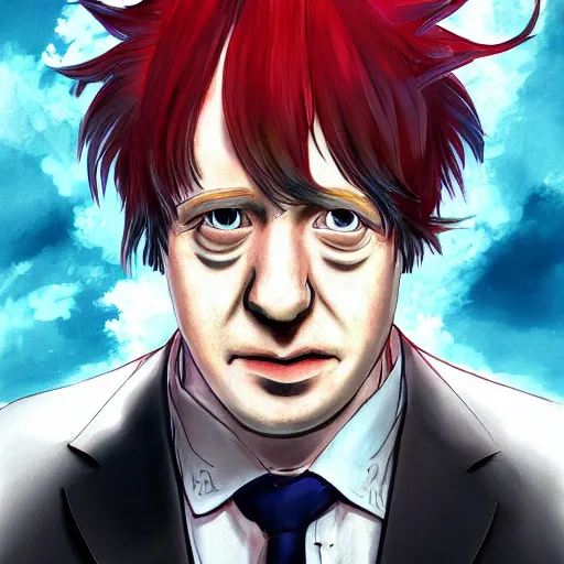 Prompt: portrait of boris johnson the arsonist, anime fantasy illustration by tomoyuki yamasaki, kyoto studio, madhouse, ufotable, comixwave films, trending on artstation