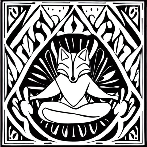 Image similar to fox meditating line art, graphic design