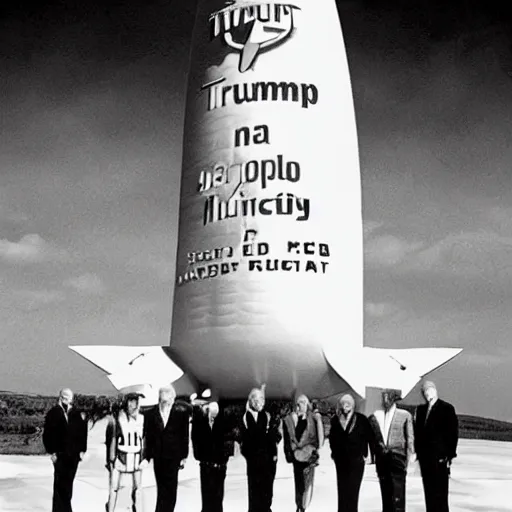 Image similar to trump standing underneath starship rocketship