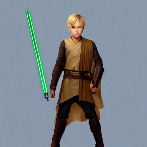 Prompt: a young blonde male jedi with short hair looking away at a threat full body shot concept art by Doug Chiang cinematic concept art, realistic painting, high definition, digital art, matte painting, symmetrical, very detailed, realistic, dramatic lighting, cinematic, establishing shot, extremely high detail, photo realistic, cinematic lighting, post processed, concept art, artstation, matte painting, red color scheme