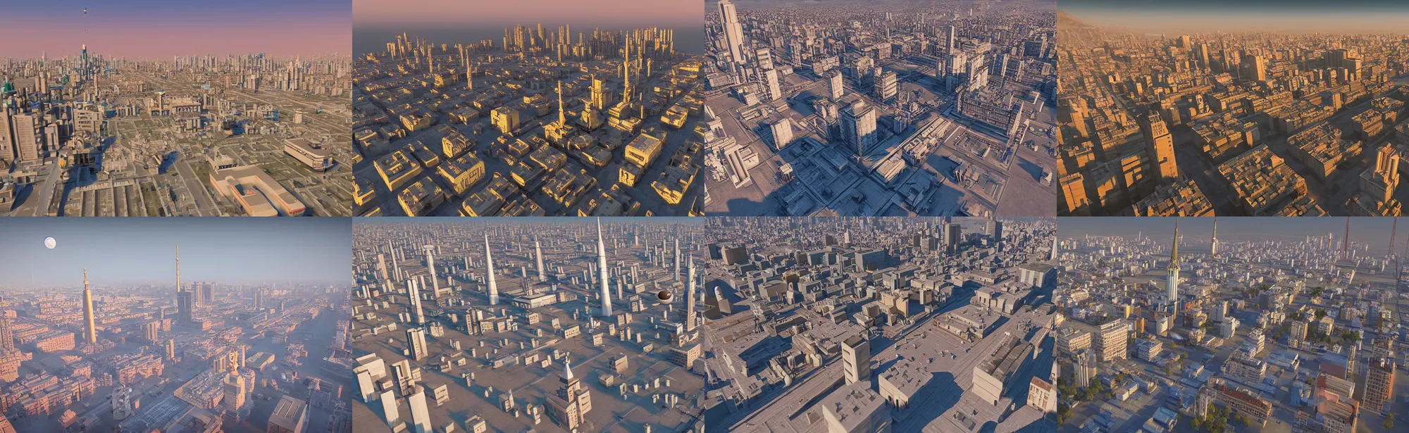 Prompt: an Eastern European Soviet blocky capitol city on the moon bird’s eye view, sunrise, long shadows, trending on Unreal Engine 5, photorealistic, stunning, award winning photo