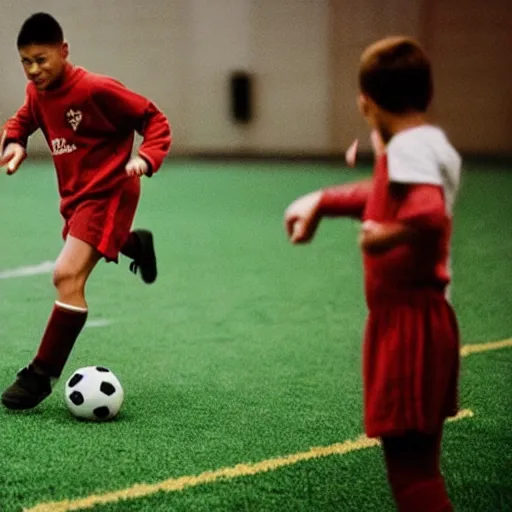 Image similar to photo of kratos playing soccer cinestill, 800t, 35mm, full-HD