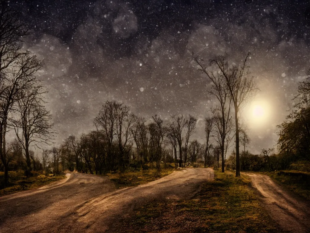 Prompt: moonlit medieval road