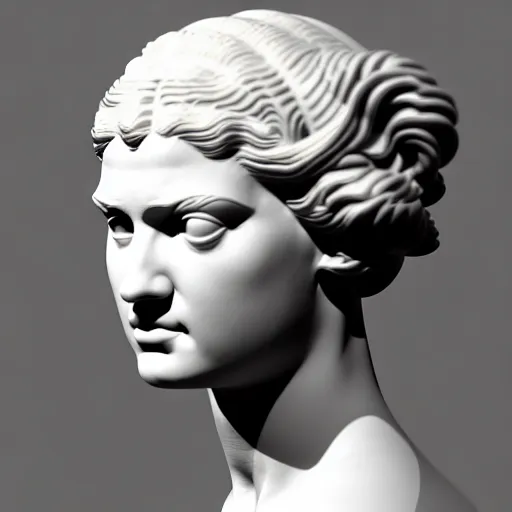 Image similar to 3 d sci - fi cgartist ambient occlusion rendering of a hyper realistic marble greek statuary godess head product photo bright white backdrop high key anaglyph colored lighting by chris moore, by edward hopper, by col price, trending on artstation