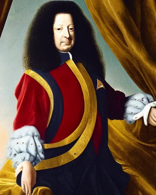 Image similar to starfleet uniform, official portrait of louis xiv in starfleet uniform