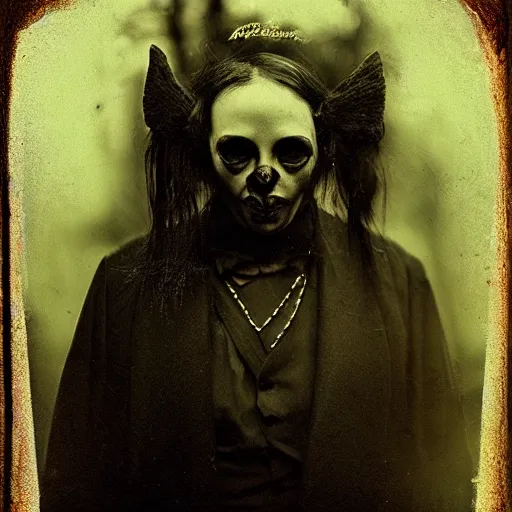 Image similar to a creepy demon, a character portrait, photograph by Kyle Thompson, Victorian England, deviantart, gothic art, deviantart, tintype photograph, goth