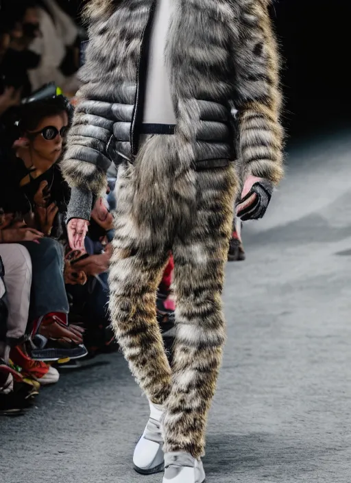 Image similar to hyperrealistic and heavy detailed Moncler runway show of rick and morty , Leica SL2 50mm, vivid color, high quality, high textured, real life