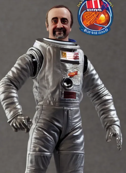 Image similar to richard garriott, action figure of richard garriott astronaut, realistic face, detailed product photo