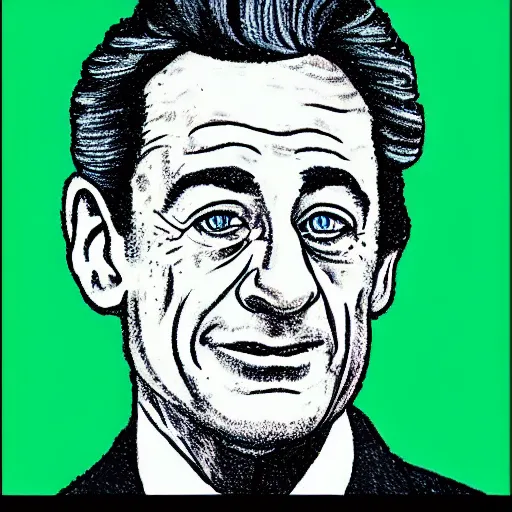 Image similar to portrait of Nicolas Sarkozy by Hergé, ligne claire french cartoon vivid colors