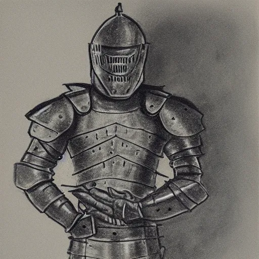 Prompt: a charcoal drawing of a full armored knight holding up a cannabis leaf. parchment paper. high details.