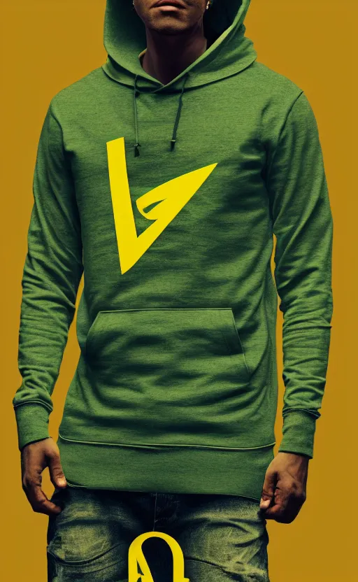 Image similar to hoodie, letter l logo, yellow, green, trendsetter, fashion of the year fiction, stability, intricate, elegant, 8 k, uhd, justify, artstation, concept art, matte, sharp focus, illustration, consistent, highly detailed object content, proportional object content