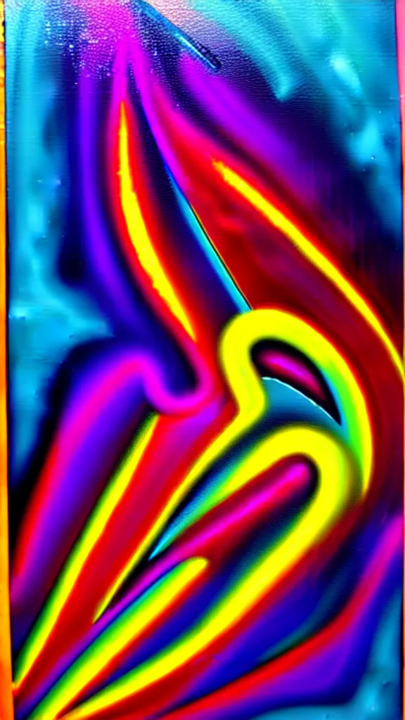 Prompt: an airbrush painting abstract art vorticism neon and chrome 80s style