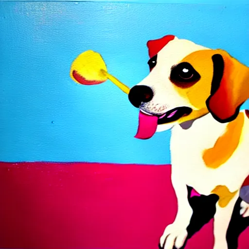 Image similar to painting of a dog eating ice cream