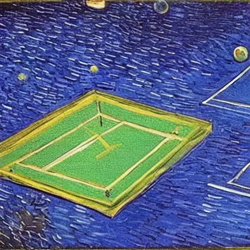 Image similar to tennis court in space, van gogh's art