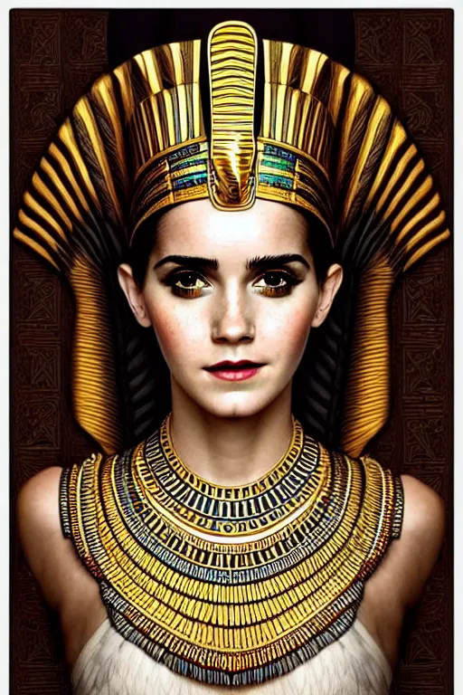 Prompt: Cleopatra portrait, Emma watson, intricate art deco leaf designs elegant highly detailed egyptian patterns hieroglyph sharp focus art by artgerm