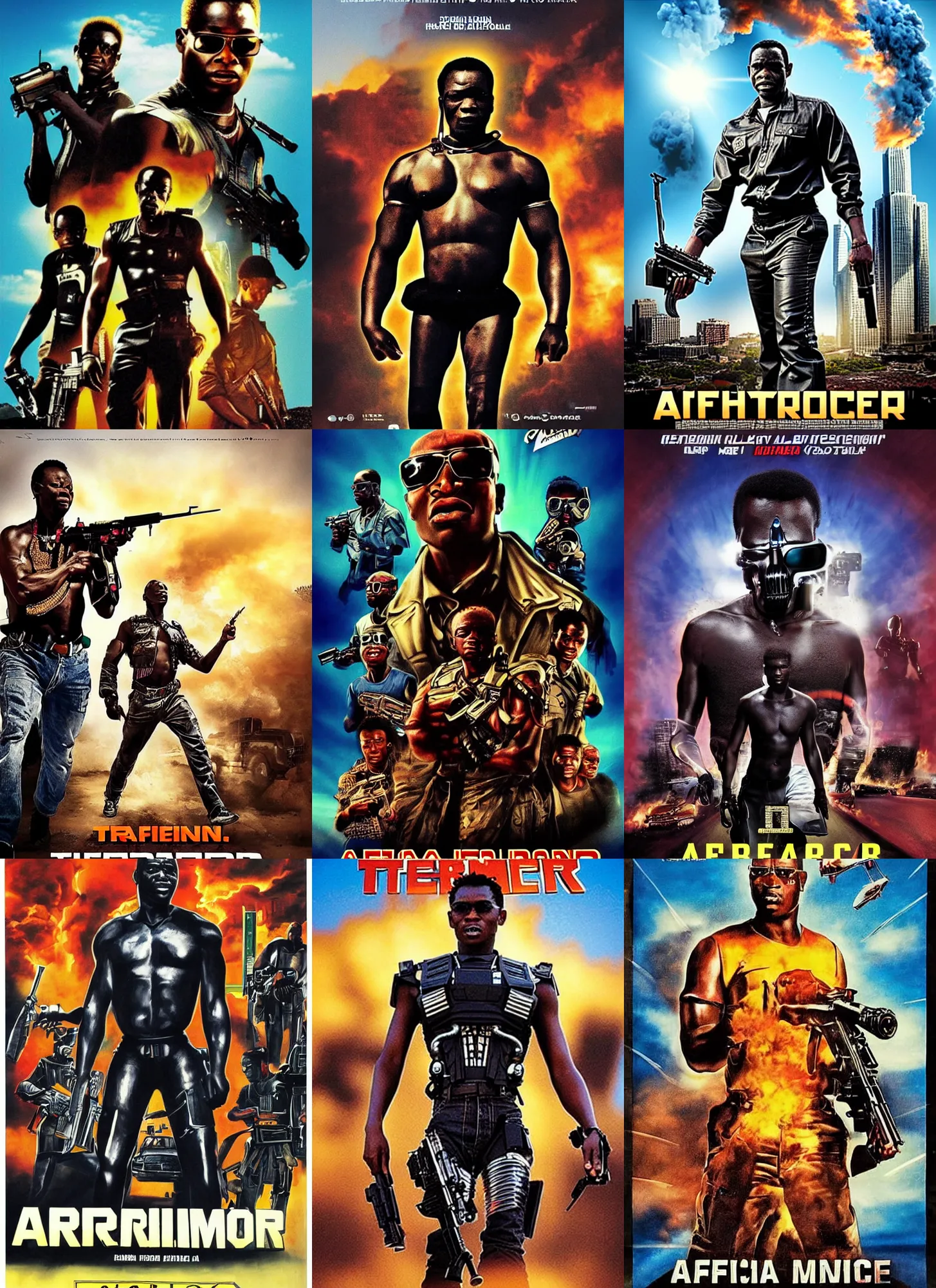 Prompt: african terminator, movie poster