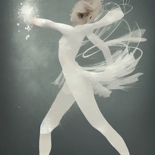 Prompt: woman dancer, lot of white petals in room, ultra ethereal illustration, trending on artstation, concept art, fantasy art, Pareidolia