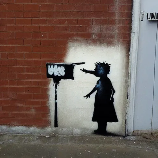 Image similar to banksy street art about being shy and unable to express