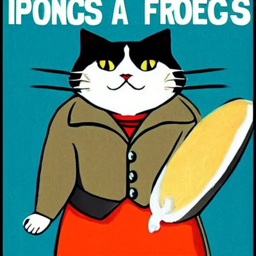 Image similar to a propaganda poster depicting a cat dressed as French emperor Napoleon holding a piece of cheese