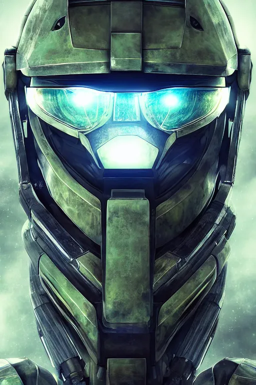 Image similar to robot ninja mask helmet halo master chief radiating a glowing aura global illumination ray tracing hdr fanart arstation by ian pesty and katarzyna da „ bek - chmiel