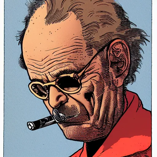 Image similar to a man smoking a cigarette by geof darrow, detailed, realistic shading
