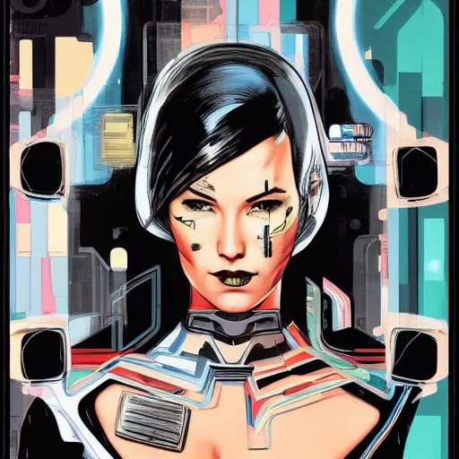 Image similar to portrait of a female android, by MARVEL comics and Sandra Chevrier