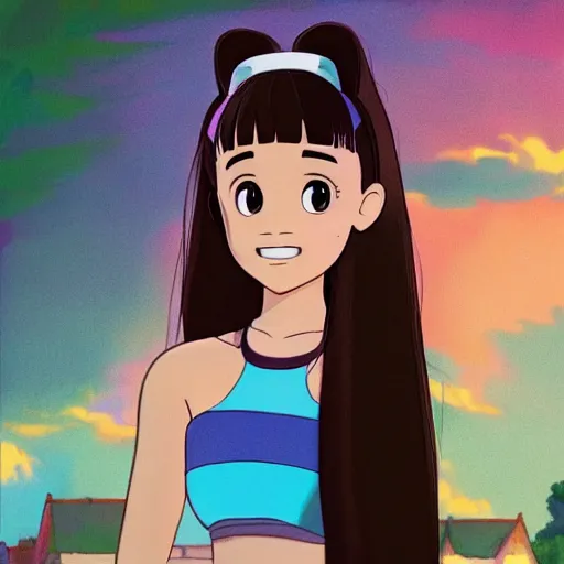 Image similar to portrait of ariana grande by Pixar and Studio Ghibli and greg rutkowksi