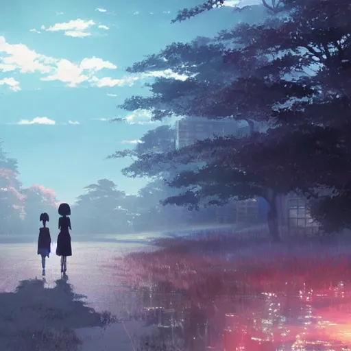 Image similar to hd makoto shinkai movie having a horror landscape