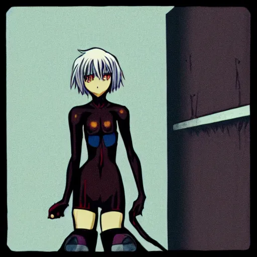 Prompt: “ rei ayanami standing in a dark alleyway, staring at the camera ”