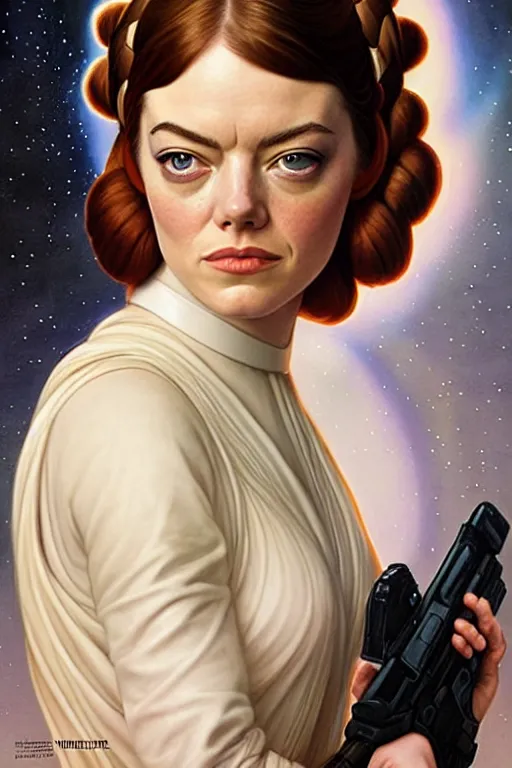 Image similar to emma stone as princess leia in star wars, by magali villeneuve and william bouguereau