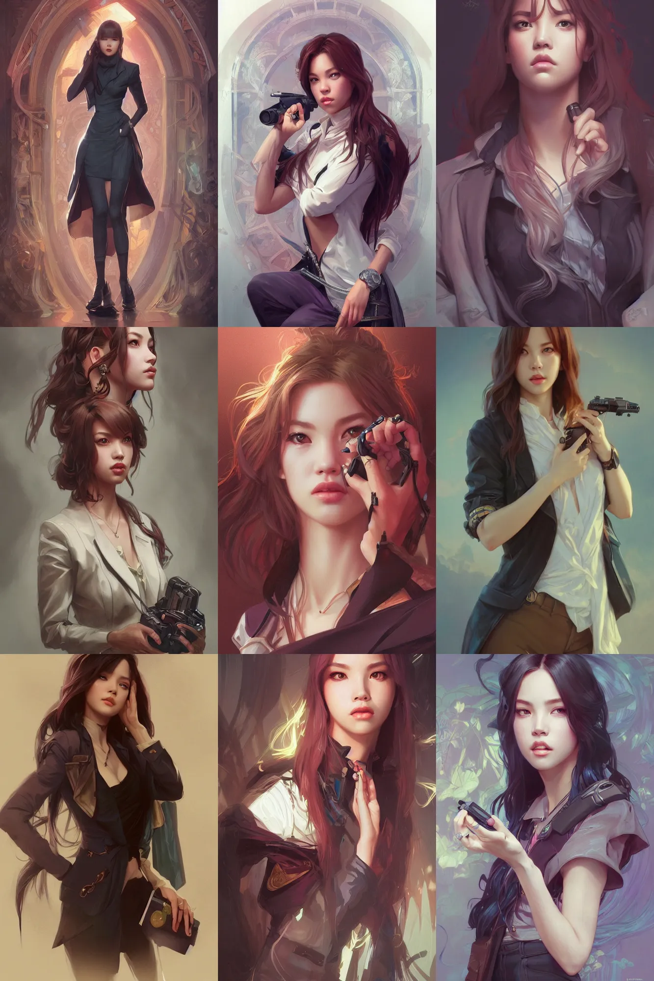 Prompt: portrait of Lisa Blackpink as a detective, highly detailed, digital painting, artstation, concept art, sharp focus, illustration, art by artgerm and greg rutkowski and alphonse mucha