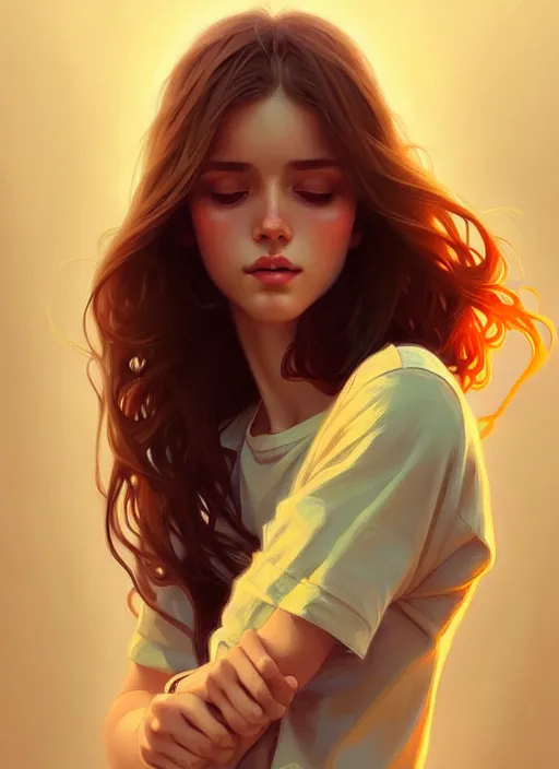 Prompt: attractive young women with shoulder length brown hair, half body shot, path traced, highly detailed, high quality, digital painting, alena aenami, lilia alvarado, shinji aramaki, karol bak, alphonse mucha, tom bagshaw