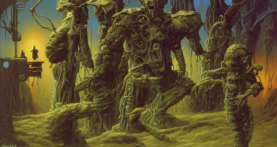 Image similar to masterpiece oil painting by the great famous sci - fi artist michael whelan.