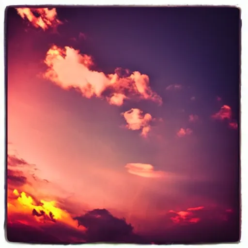 Image similar to photograph of the sky, taken with an iphone, nostalgic, beautiful, sunset, clouds