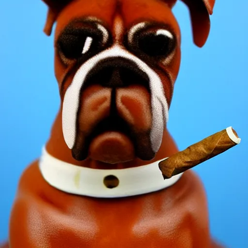 Prompt: boxer dog smoking a cigar, award winning, highly detailed,