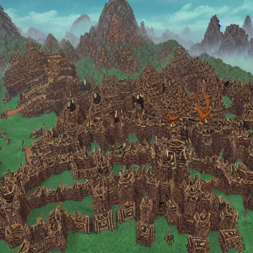 Image similar to photo taken of an epic intricate, ultra detailed great dwarven migration to the land of the rising sun