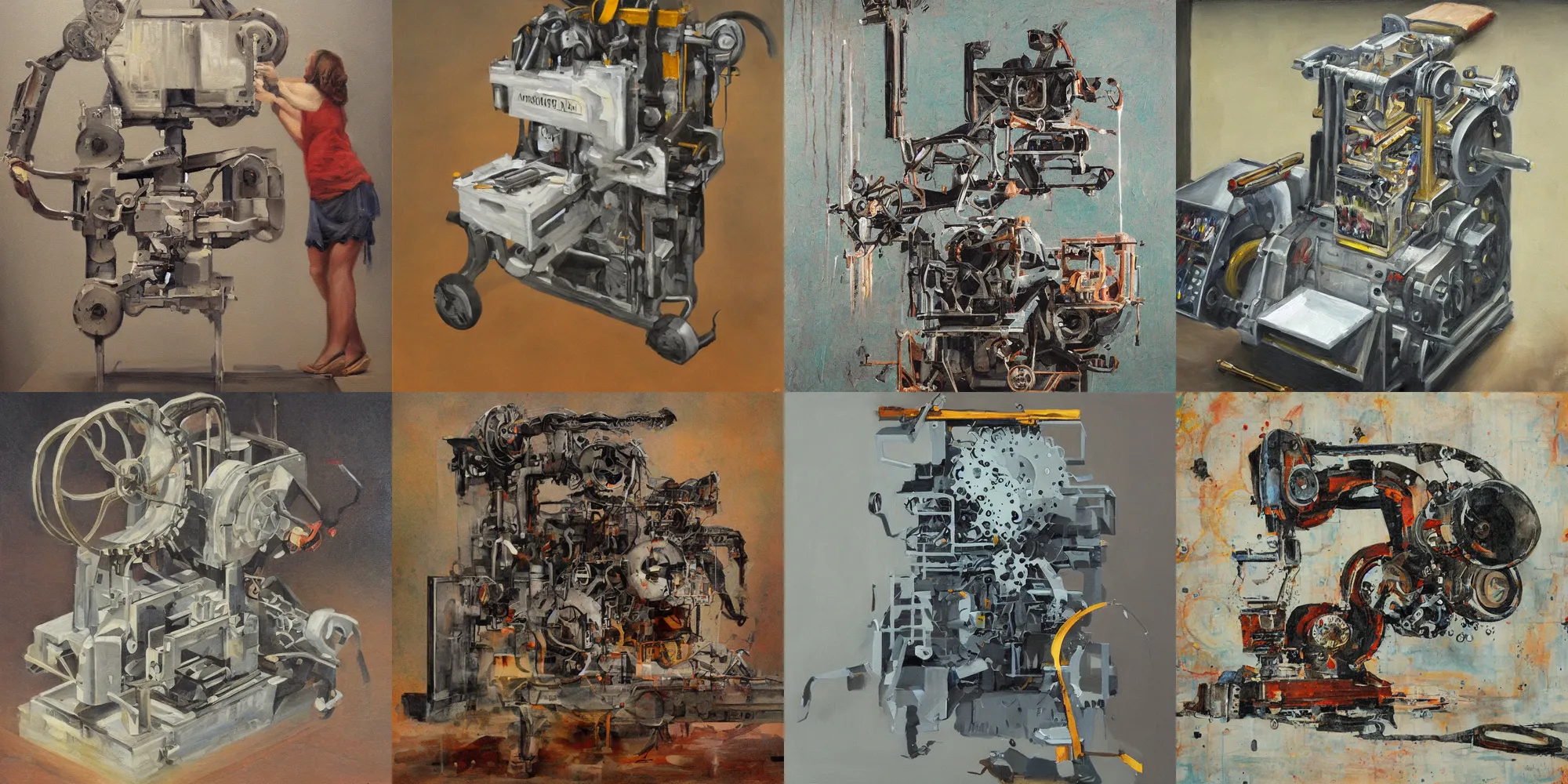 Prompt: a subtle and artful painting of a machine killing art