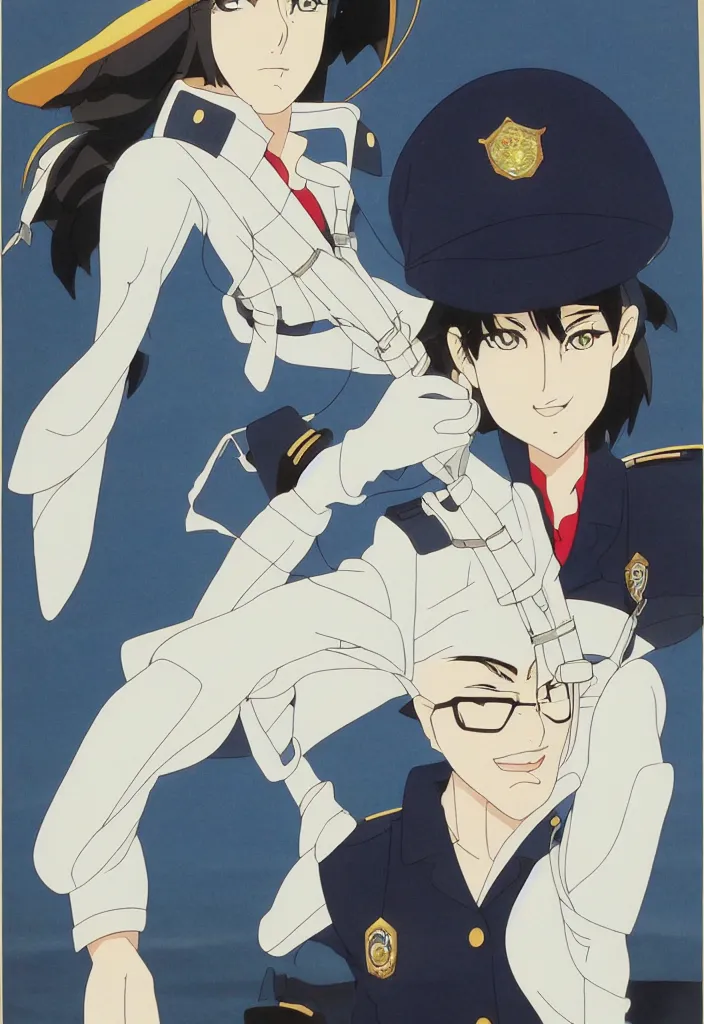 Image similar to a police woman, animation cel for anime movie, designed by haruhiko mikimoto