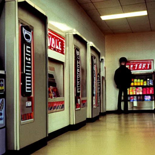 Image similar to cinestill 5 0 d photograph of the inside of an empty convenience store, liminal space, lonely, mannequins, black mold, 3 5 mm, raw, unedited, 8 k, hd, the fifth element