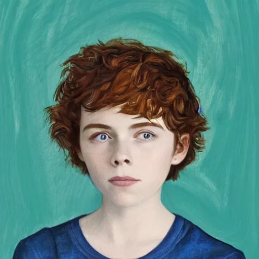 Image similar to sophia lillis from it, head and shoulders portrait, extremely detailed masterpiece, one single continues line.