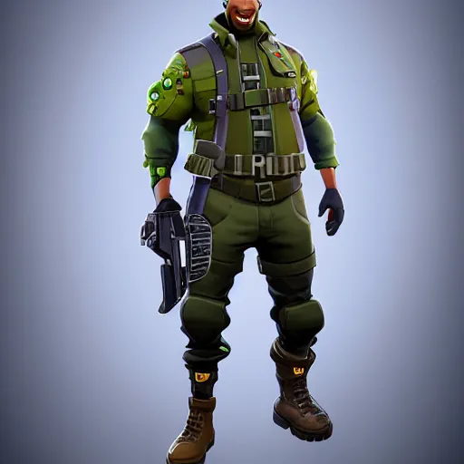 Prompt: anthropomorphic pickle man wearing bullet proof vest, ammo bandolier, tactical cargo pants, black military boots. fortnite character design