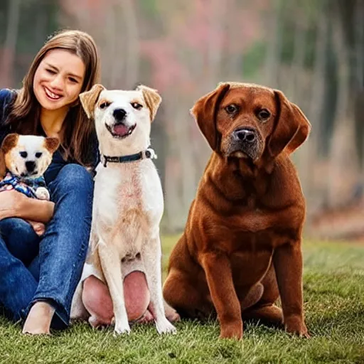 Prompt: a cute dog sitting next to a family