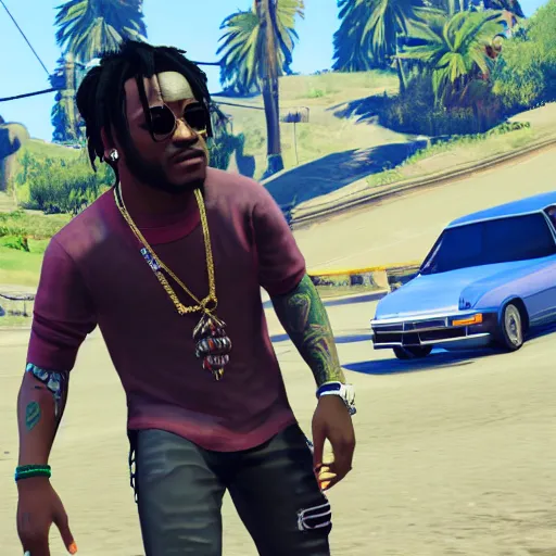 Prompt: lil uzi vert in grand theft auto 5, ultra screenshot