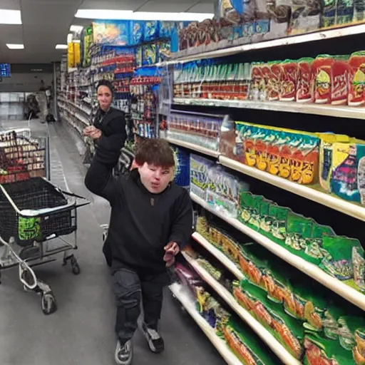 Prompt: Photo of Drachenlord going to the store