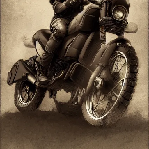 Prompt: a horse riding a motorcycle, digital painting, artstation, photo