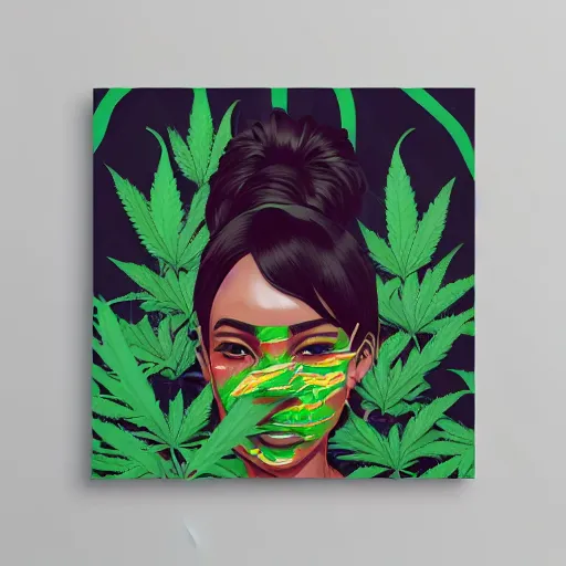 Image similar to profile picture for the city girls, marijuana organic painting, marijuana, matte, hiphop, hard edges, energetic, 3 d shapes, asymmetrical, smoke, green, highly detailed, by sachin teng