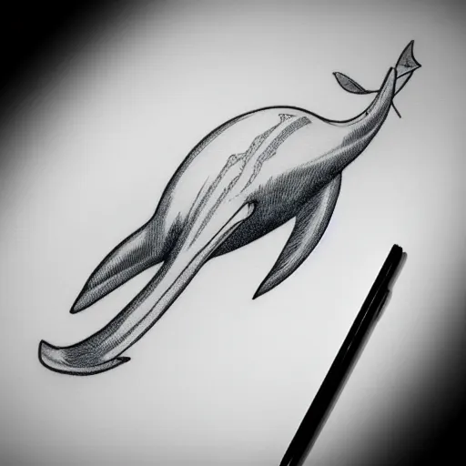 Prompt: white spermwhale in the ocean, awardwinning elegant modern tattoo design sketch on white background